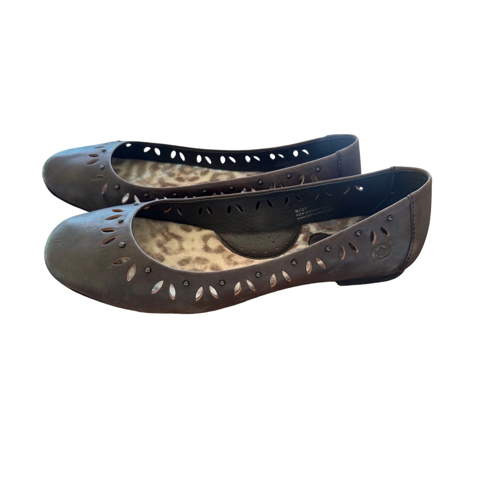 Born Julianne Leather Ballet Flats Brown Studded Laser Cut 8